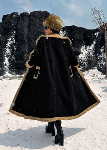 Чорне зимнє Пальто однобортне SHEIN