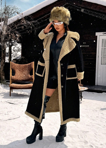 Чорне зимнє Пальто однобортне SHEIN