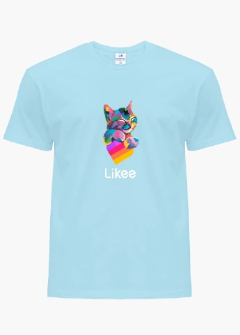 Блакитна демісезонна футболка дитяча лайк котик (likee cat) (9224-1040) MobiPrint