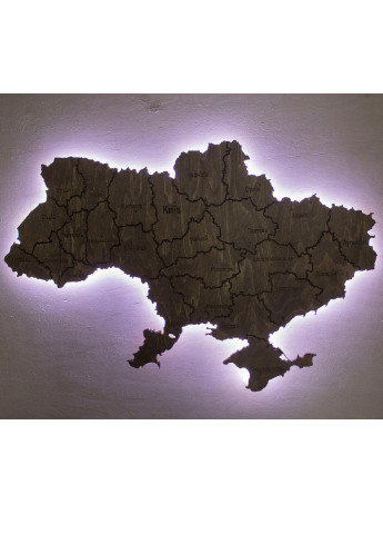 Деревянная карта Украины на стену с городов ручной работы с подсветкой 1000х650х10 мм (11321-Нов) Francesco Marconi (250351208)