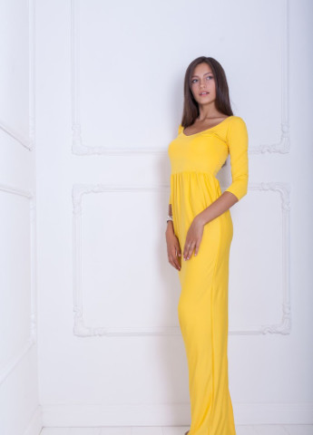 Желтое кэжуал яркое летнее платье-макси с рукавом три четверти delise Podium однотонное