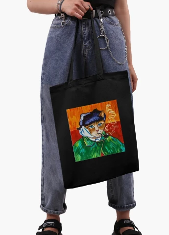 Еко сумка шоппер Кот Вінсент Ван Гог (Vincent van Gogh Cat) на блискавці (9227-2958-BKZ) MobiPrint (236265449)