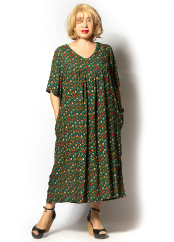 Темно-зеленое кэжуал платье оверсайз LibeAmore с цветочным принтом