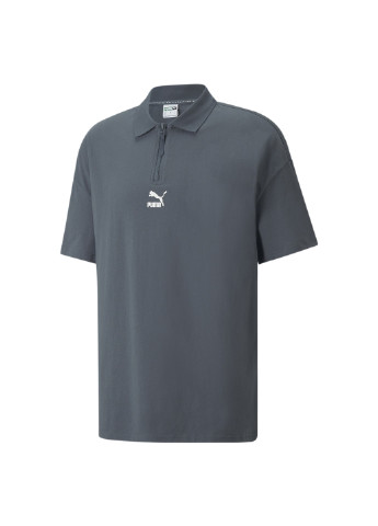 Серая футболка-поло classics boxy zip men's polo shirt для мужчин Puma однотонная