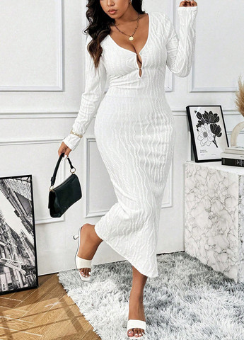 Белое кэжуал платье с открытой спиной SHEIN однотонное