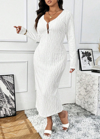 Белое кэжуал платье с открытой спиной SHEIN однотонное