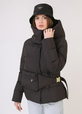 Черная зимняя куртка с поясной сумкой короткая No Brand