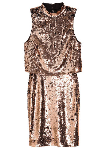 Бронзовое вечернее платье футляр H&M однотонное