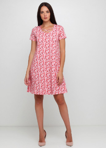 Розовое кэжуал платье платье-футболка Rainbow с цветочным принтом