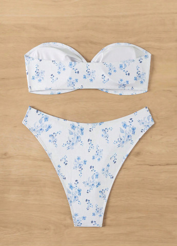 Белый летний купальник (лиф, трусики) бандо, раздельный SHEIN