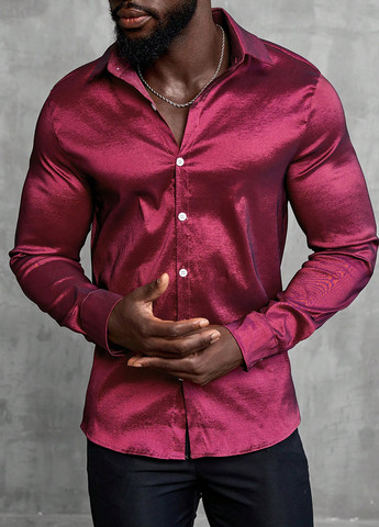 Вишневая вечерний, кэжуал рубашка однотонная SHEIN