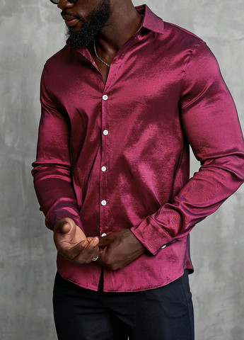 Вишневая вечерний, кэжуал рубашка однотонная SHEIN