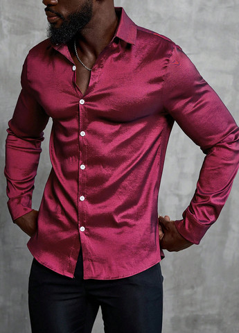 Вишневая вечерний, кэжуал рубашка однотонная SHEIN