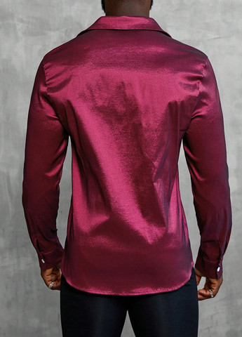 Вишневая вечерний, кэжуал рубашка однотонная SHEIN