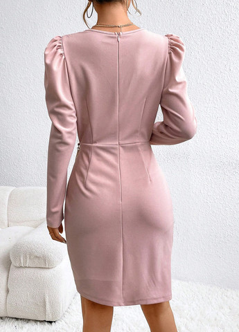 Светло-розовое коктейльное, праздничный, кэжуал платье футляр, на запах SHEIN однотонное