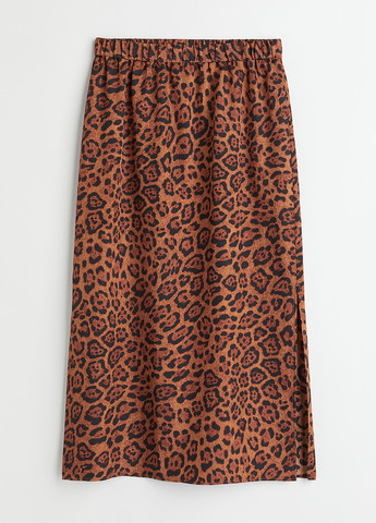 Коричневая кэжуал леопардовая юбка H&M а-силуэта (трапеция)
