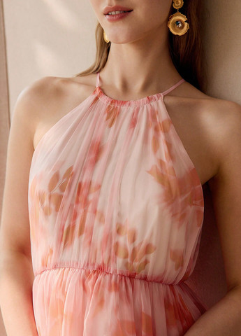 Світло-рожева святковий, кежуал сукня кльош SHEIN з квітковим принтом