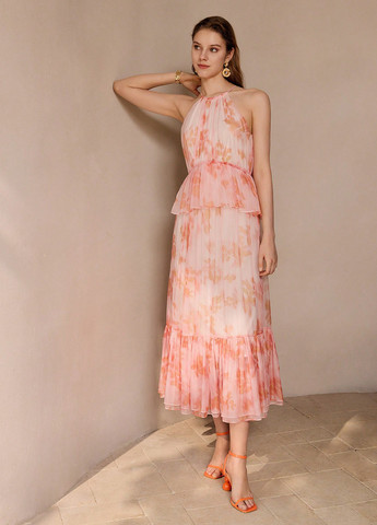 Світло-рожева святковий, кежуал сукня кльош SHEIN з квітковим принтом