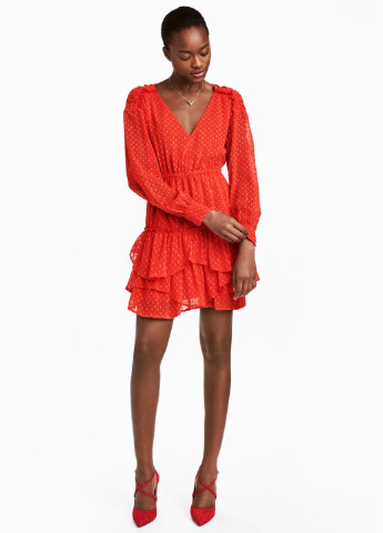 Красное кэжуал платье клеш H&M в горошек