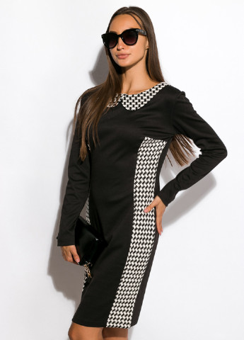 Черно-белое деловое платье футляр Time of Style с абстрактным узором