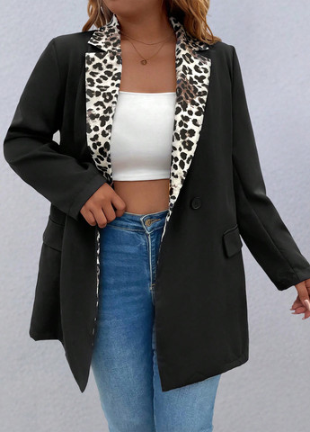 Черный женский жакет SHEIN леопардовый - демисезонный