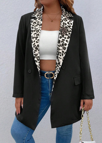 Черный женский жакет SHEIN леопардовый - демисезонный