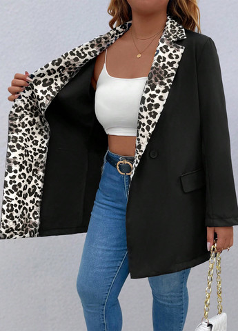 Черный женский жакет SHEIN леопардовый - демисезонный
