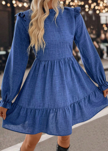 Синее кэжуал платье а-силуэт SHEIN однотонное