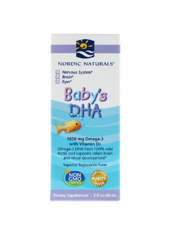 Рыбий жир (ДГК) для Детей с Витамином D3, Baby's DHA, with Vitamin D3,, 60 мл Nordic Naturals (255409846)