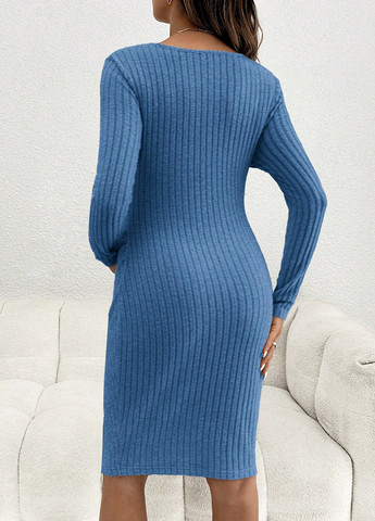 Темно-голубое кэжуал платье для беременных и кормящих силуэтная, платье-свитер SHEIN однотонное