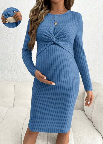 Темно-голубое кэжуал платье для беременных и кормящих силуэтная, платье-свитер SHEIN однотонное