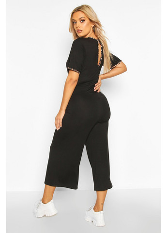 Комбинезон Boohoo комбинезон-брюки однотонный чёрный кэжуал вискоза