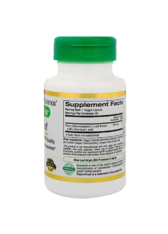 Екстракт Оливкового листя, Olive Leaves,, 500 мг, 60 капсул California Gold Nutrition (255410102)