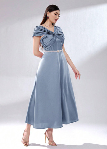 Сіро-синя вечірня сукня SHEIN однотонна