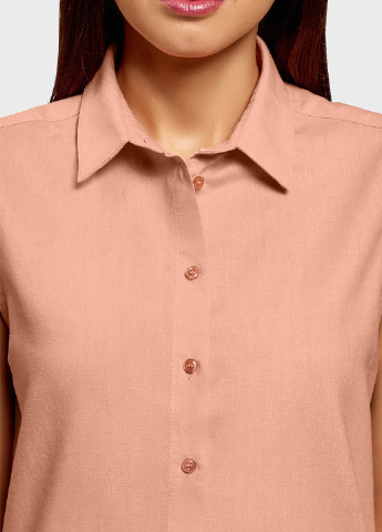 Персиковая кэжуал рубашка однотонная Oodji