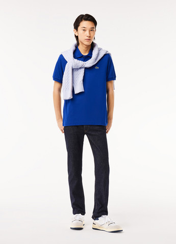 Синяя футболка-поло для мужчин Lacoste однотонная