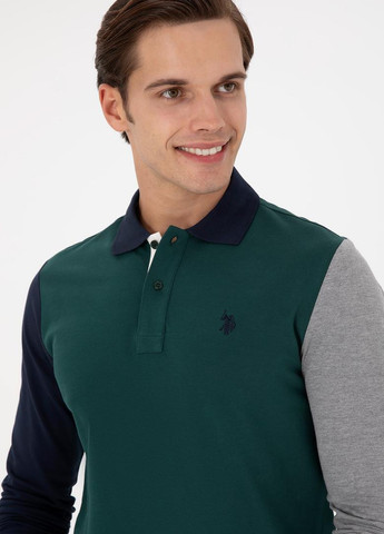 Темно-зеленая футболка-поло для мужчин U.S. Polo Assn. колор блок