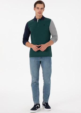 Темно-зеленая футболка-поло для мужчин U.S. Polo Assn. колор блок