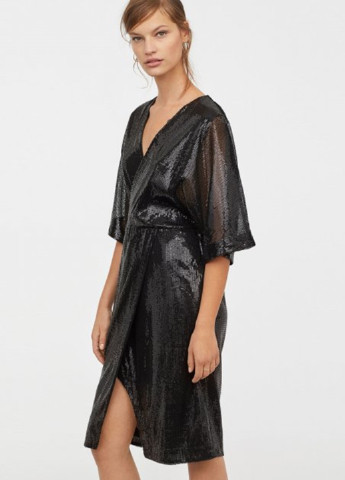 Черное вечернее платье на запах H&M однотонное