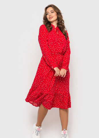 Красное кэжуал красное платье в горошек клеш BeART в горошек