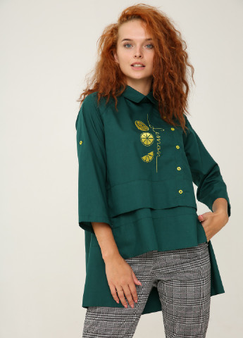 Зеленая демисезонная оригинального кроя с вышивкой спереди INNOE Блуза
