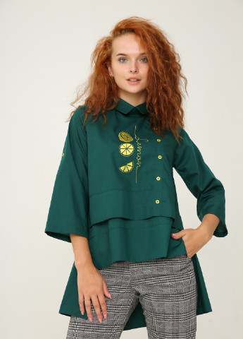 Зелена демісезонна оригінального крою з вишивкою спереду INNOE Блуза
