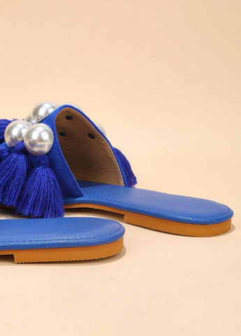 Синие шлепанцы SHEIN с бусинами, с кисточками