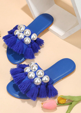 Синие шлепанцы SHEIN с бусинами, с кисточками