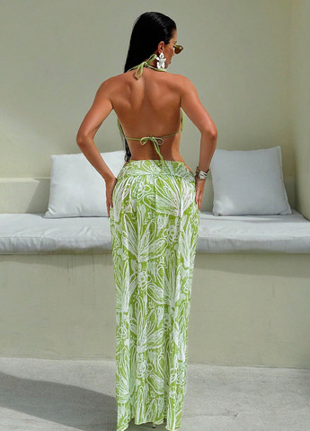 Салатовый летний купальник (лиф, трусики, юбка) раздельный SHEIN