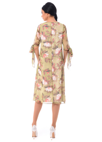 Оливкова коктейльна сукня міді Iren Klairie з квітковим принтом
