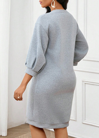 Серое кэжуал платье платье-свитшот SHEIN с рисунком