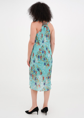 Бирюзовое кэжуал платье плиссированное Vicolo с цветочным принтом