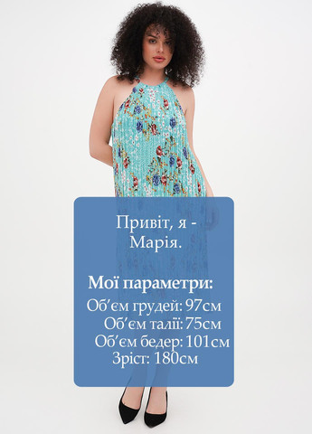 Бирюзовое кэжуал платье плиссированное Vicolo с цветочным принтом