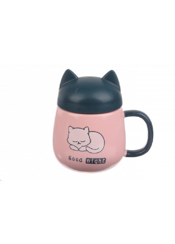 Чашка керамическая "Котенок" с крышкой 450 мл, розовая (66-7920) No Brand (256451443)